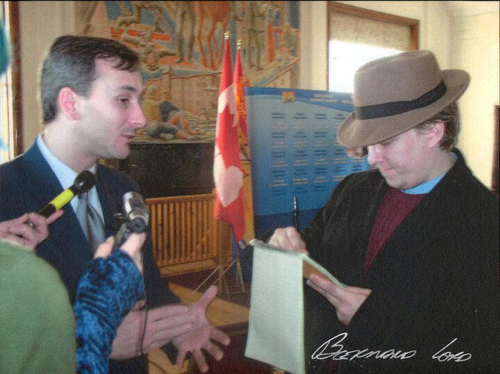 I attended Mount Allison University in Sackville, New Brunswick, Canada, for a couple years, during some of which I was a student journalist. Here I am interviewing the Premier of New Brunswick (i.e., the governor), Bernard Lord, about investments his gove